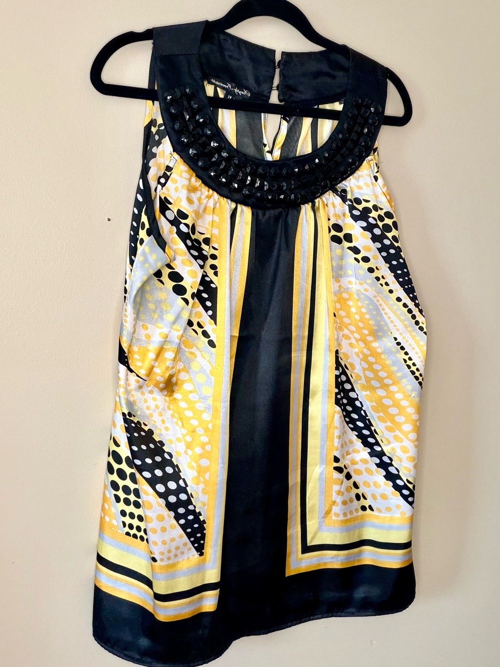 Simply Irresistible Yellow, Black & White Beaded-Neck Sleeveless Camisole